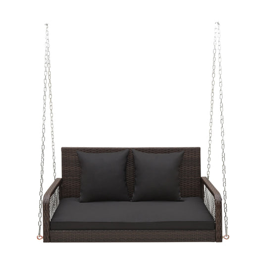 2-Person Outdoor Wicker Porch Swing with Seat and Back Cushions-Black Kids Crystal
