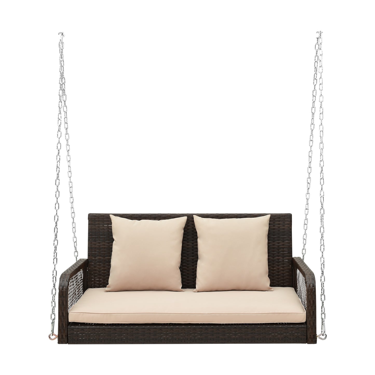 2-Person Outdoor Wicker Porch Swing with Seat and Back Cushions-Beige Kids Crystal