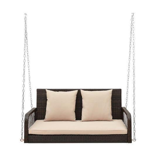 2-Person Outdoor Wicker Porch Swing with Seat and Back Cushions-Beige Kids Crystal