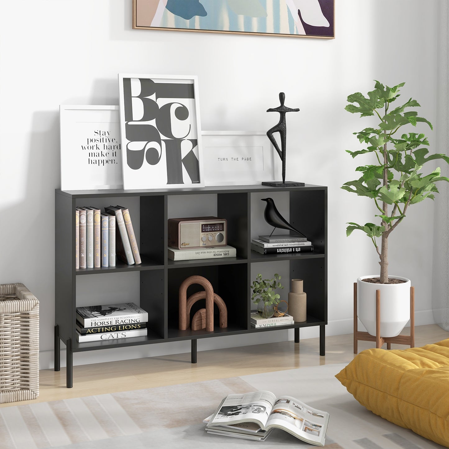 Open-Back Bookshelf with Drawer for Study-Black Kids Crystal