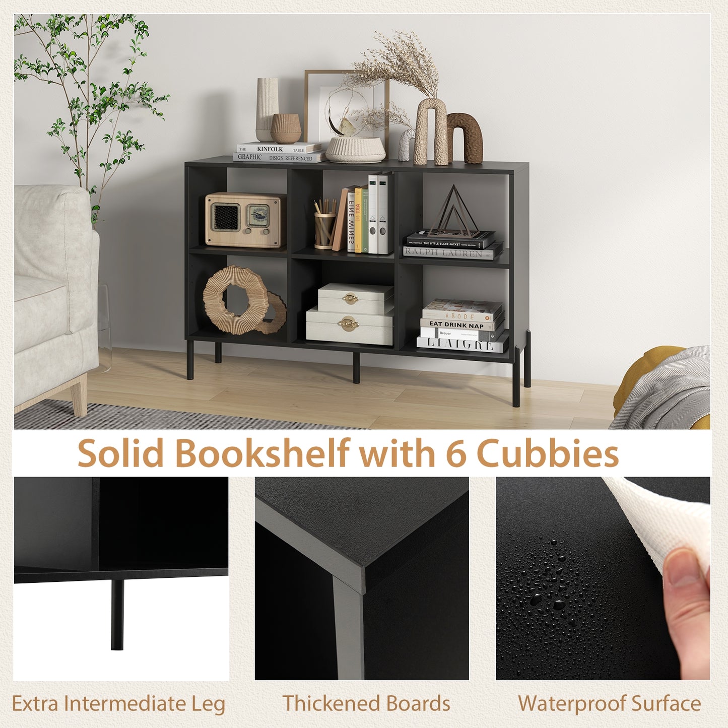 Open-Back Bookshelf with Drawer for Study-Black Kids Crystal