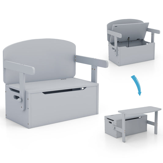 3-in-1 Kids Convertible Storage Bench Wood Activity Table and Chair Set-Gray Kids Crystal