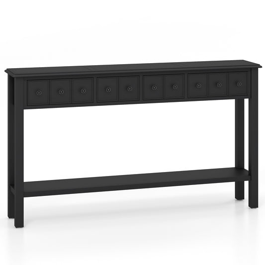 60 Inch Long Sofa Table with 4 Drawers and Open Shelf for Living Room-Black Kids Crystal
