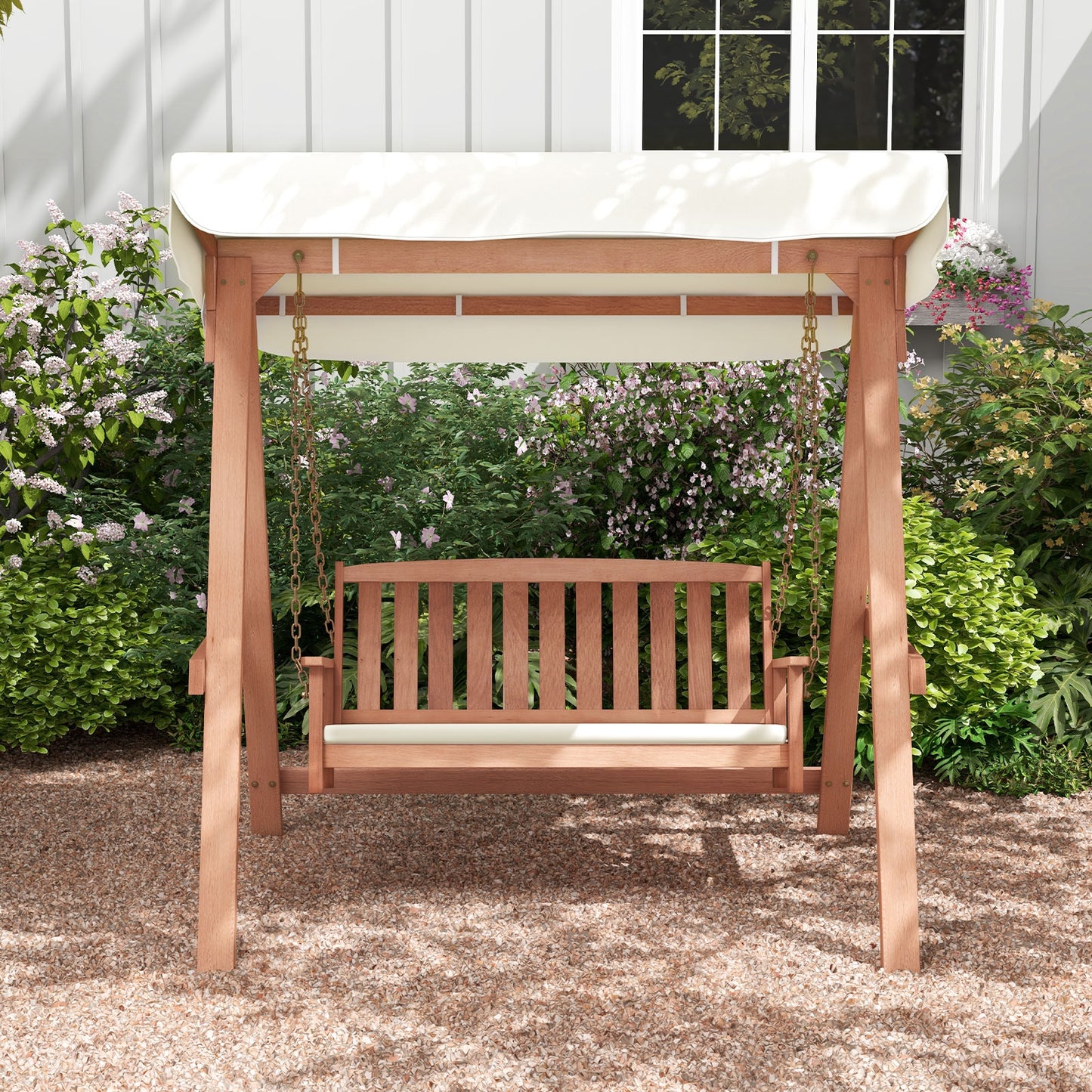 Outdoor 2-Seat Swing Bench w/ith A Frame and Sturdy Metal Hanging Chainsx Kids Crystal