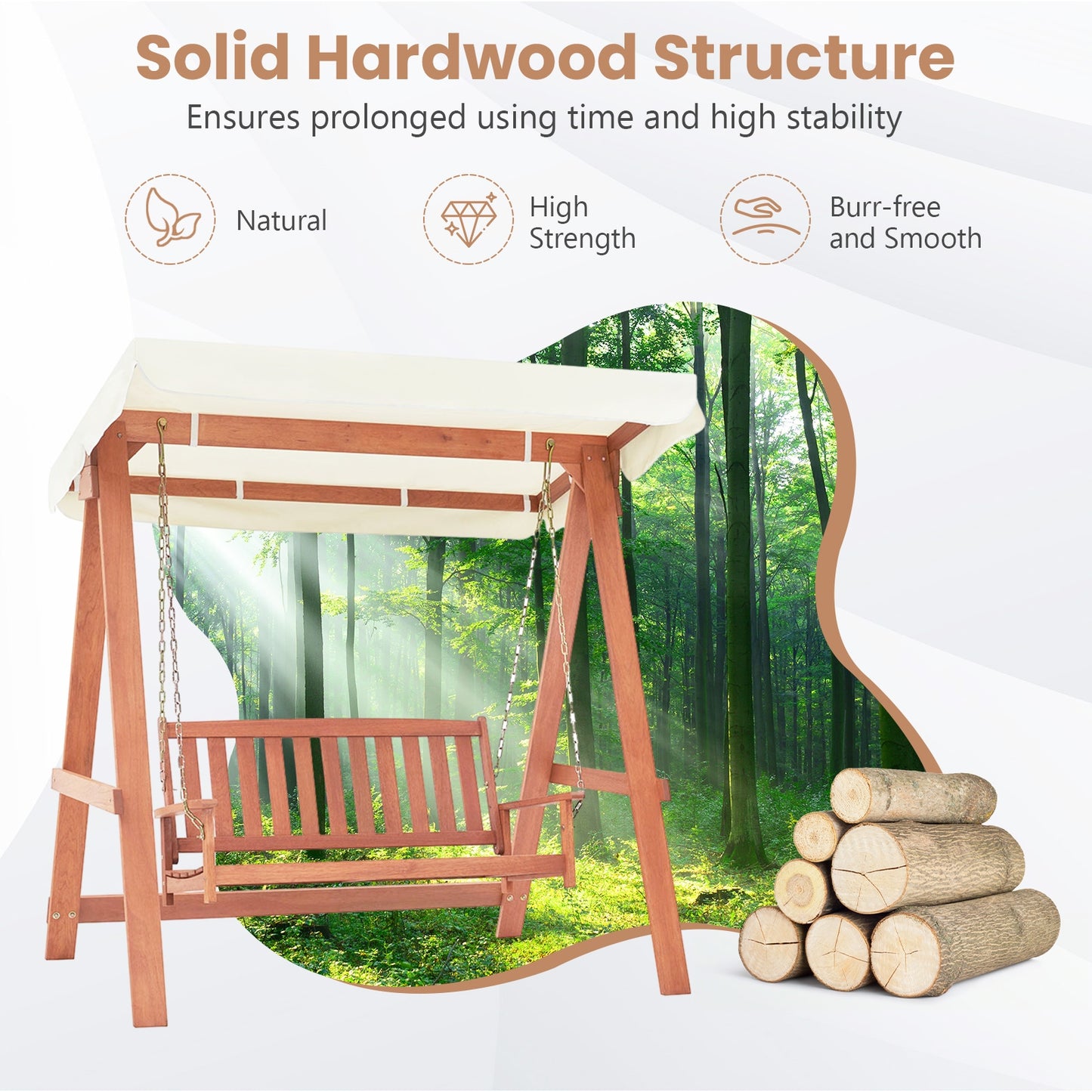 Outdoor 2-Seat Swing Bench w/ith A Frame and Sturdy Metal Hanging Chainsx Kids Crystal