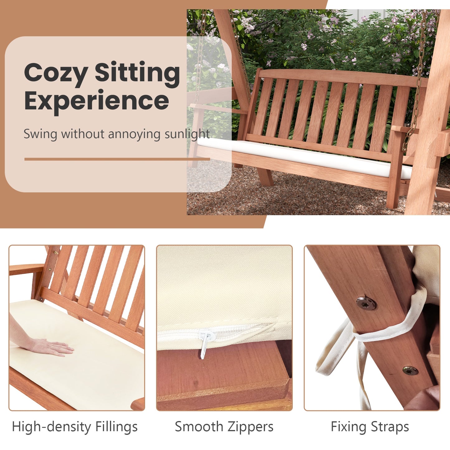 Outdoor 2-Seat Swing Bench w/ith A Frame and Sturdy Metal Hanging Chainsx Kids Crystal