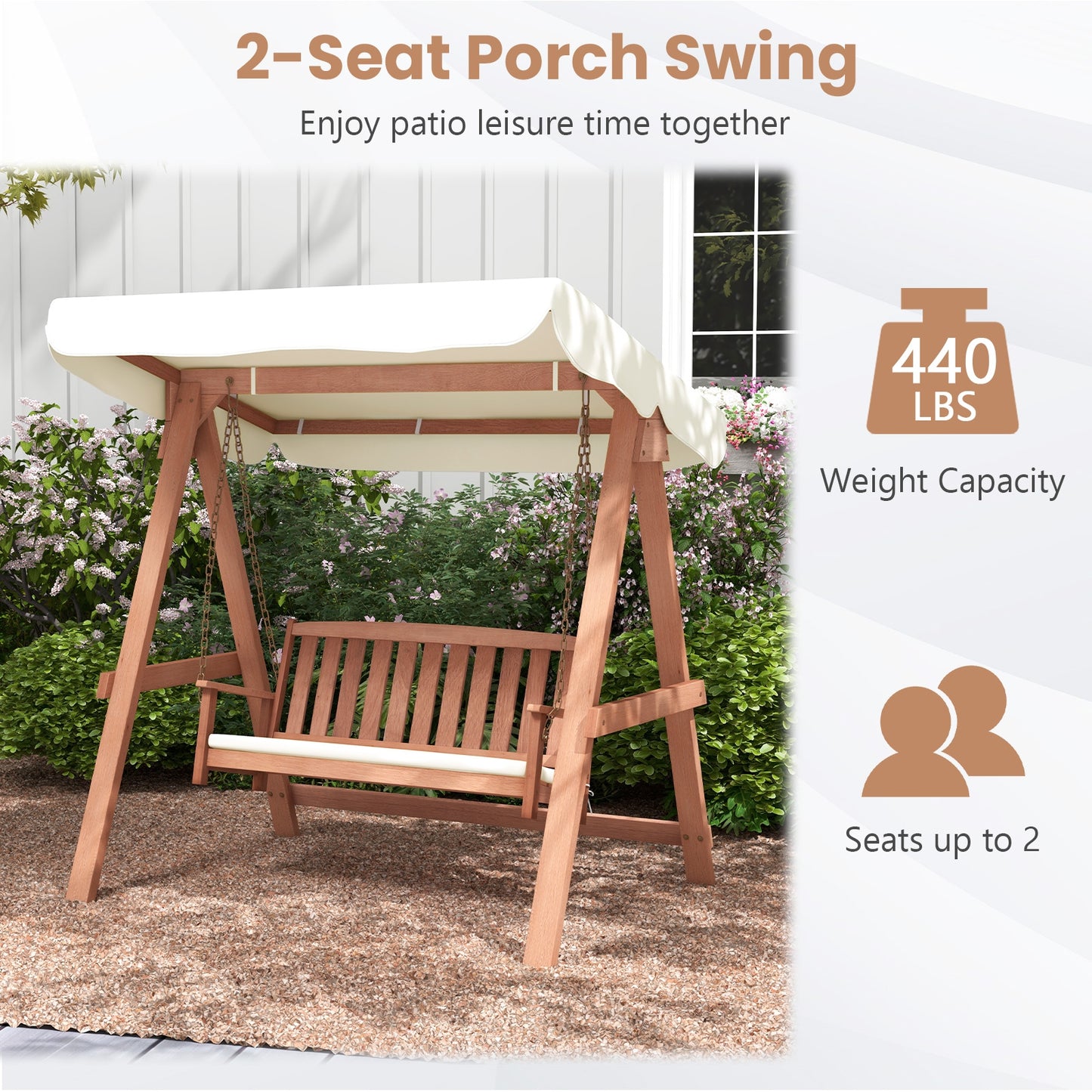Outdoor 2-Seat Swing Bench w/ith A Frame and Sturdy Metal Hanging Chainsx Kids Crystal