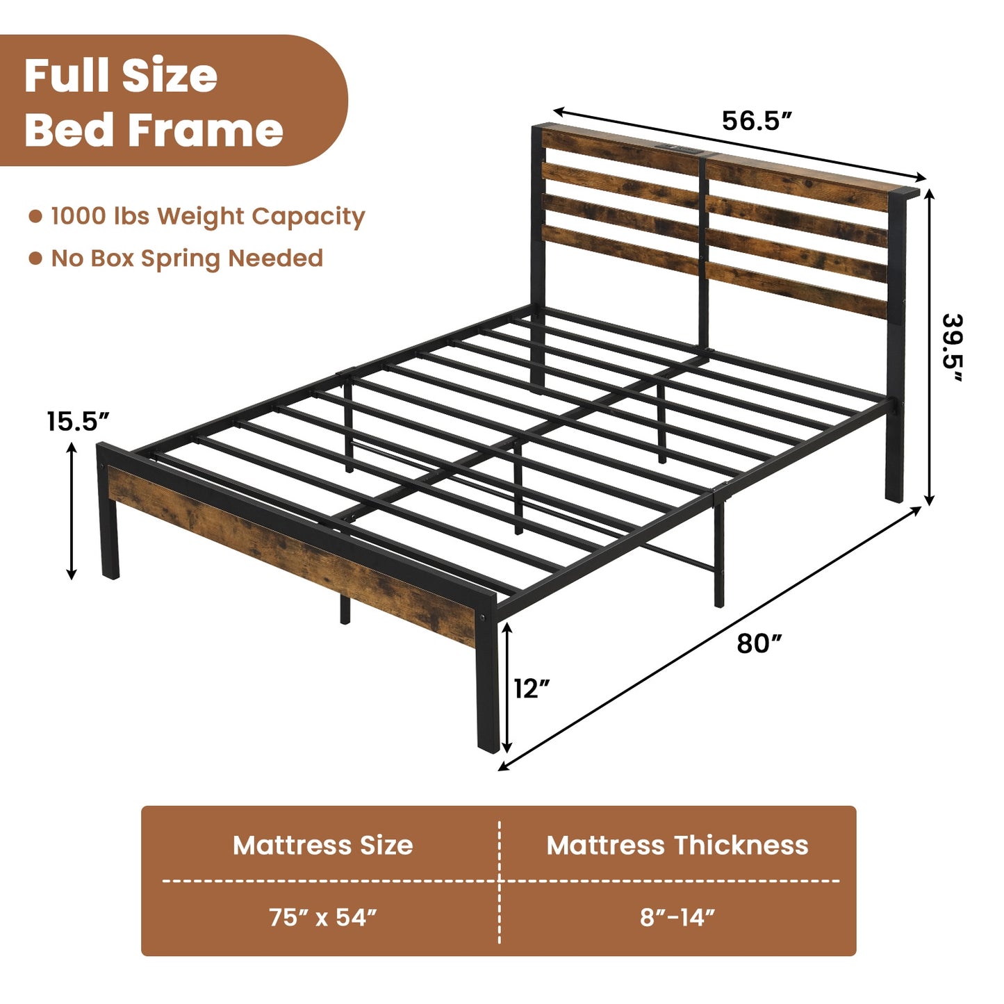 Full/Queen Size Bed Frame with Charging Station and Storage Headboard-Full Size Kids Crystal