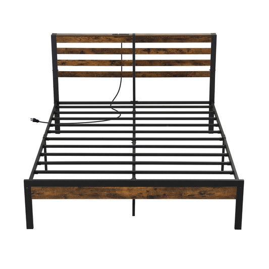 Full/Queen Size Bed Frame with Charging Station and Storage Headboard-Queen Size Kids Crystal