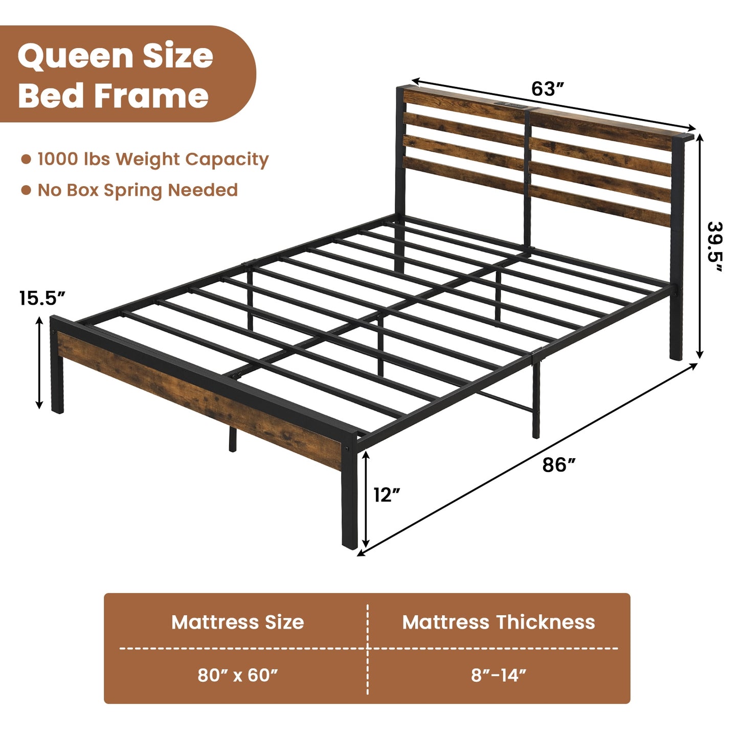 Full/Queen Size Bed Frame with Charging Station and Storage Headboard-Queen Size Kids Crystal