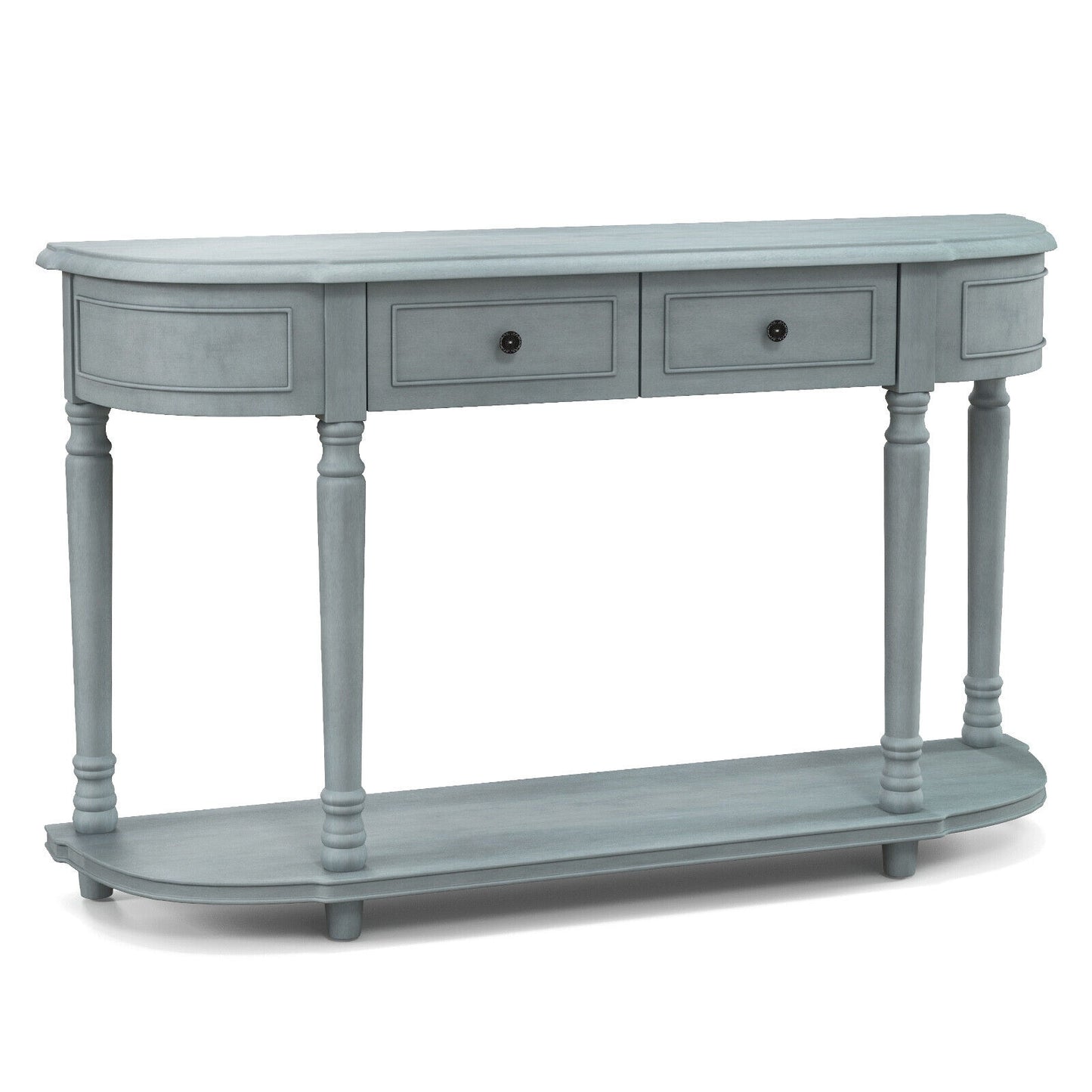 52 Inch Retro Console Table with 2 Drawers and Open Shelf Entryway Sofa Table-Blue Kids Crystal