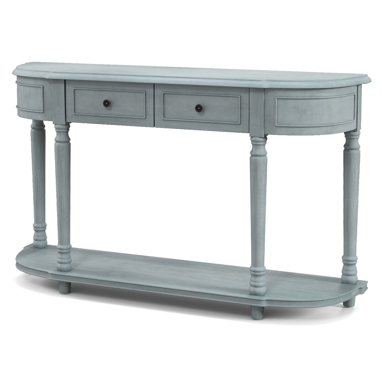 52 Inch Retro Console Table with 2 Drawers and Open Shelf Entryway Sofa Table-Blue Kids Crystal