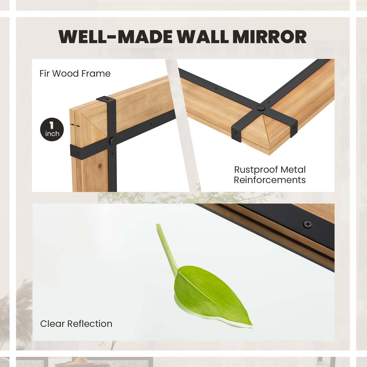 30 x 40 Inch Wall Mounted Mirror with Fir Wood Frame-Natural Kids Crystal