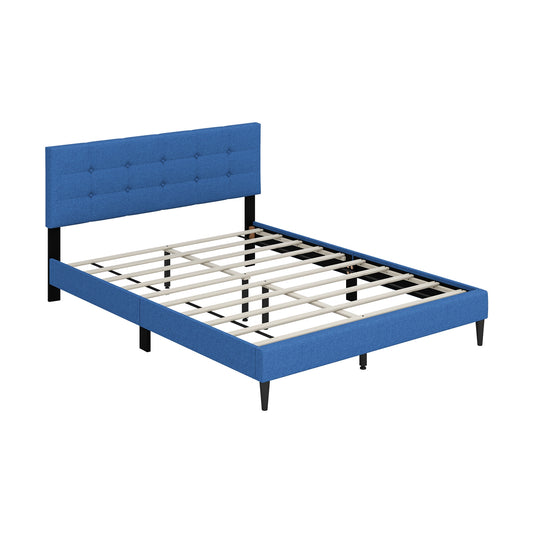 Queen Size Upholstered Platform Bed with Button Tufted Headboard-Blue Kids Crystal