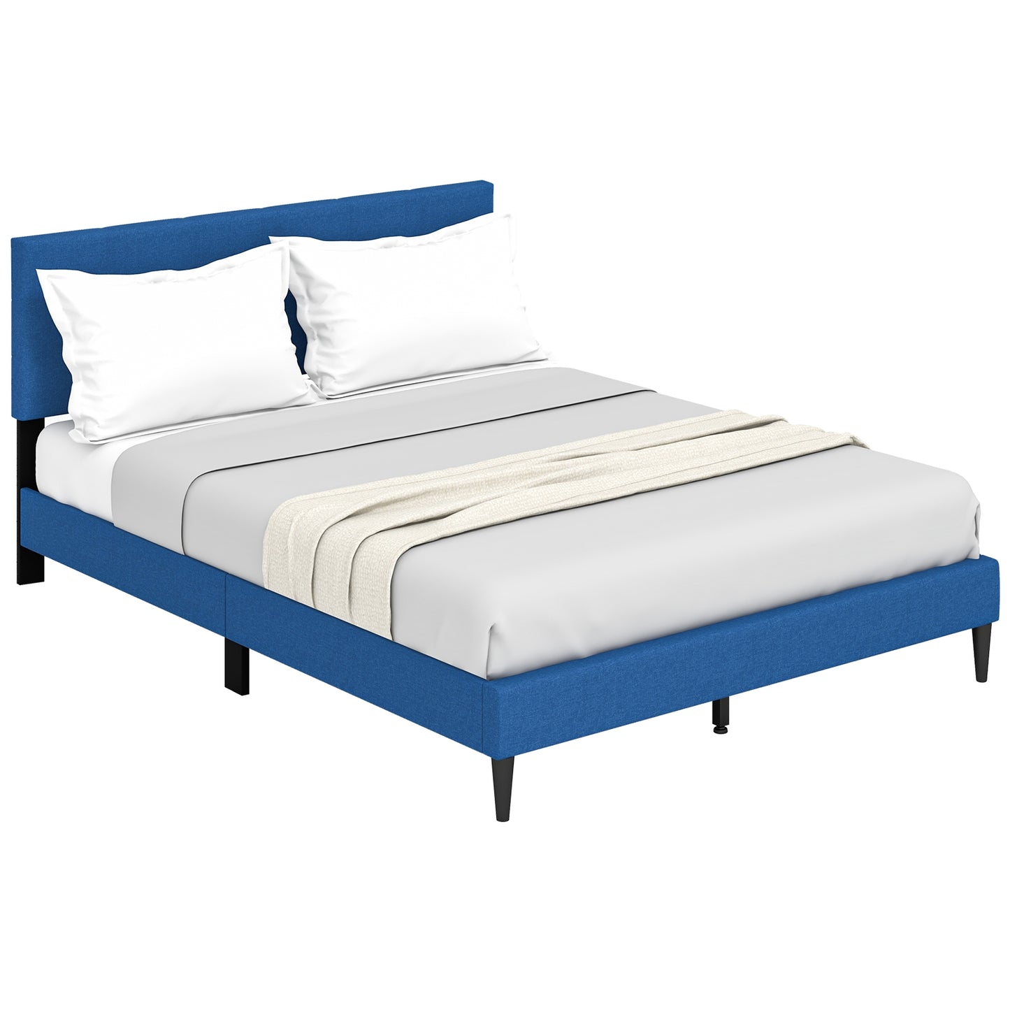 Queen Size Upholstered Platform Bed with Button Tufted Headboard-Blue Kids Crystal