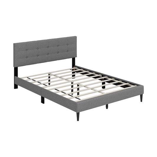 Queen Size Upholstered Platform Bed with Button Tufted Headboard-Gray Kids Crystal