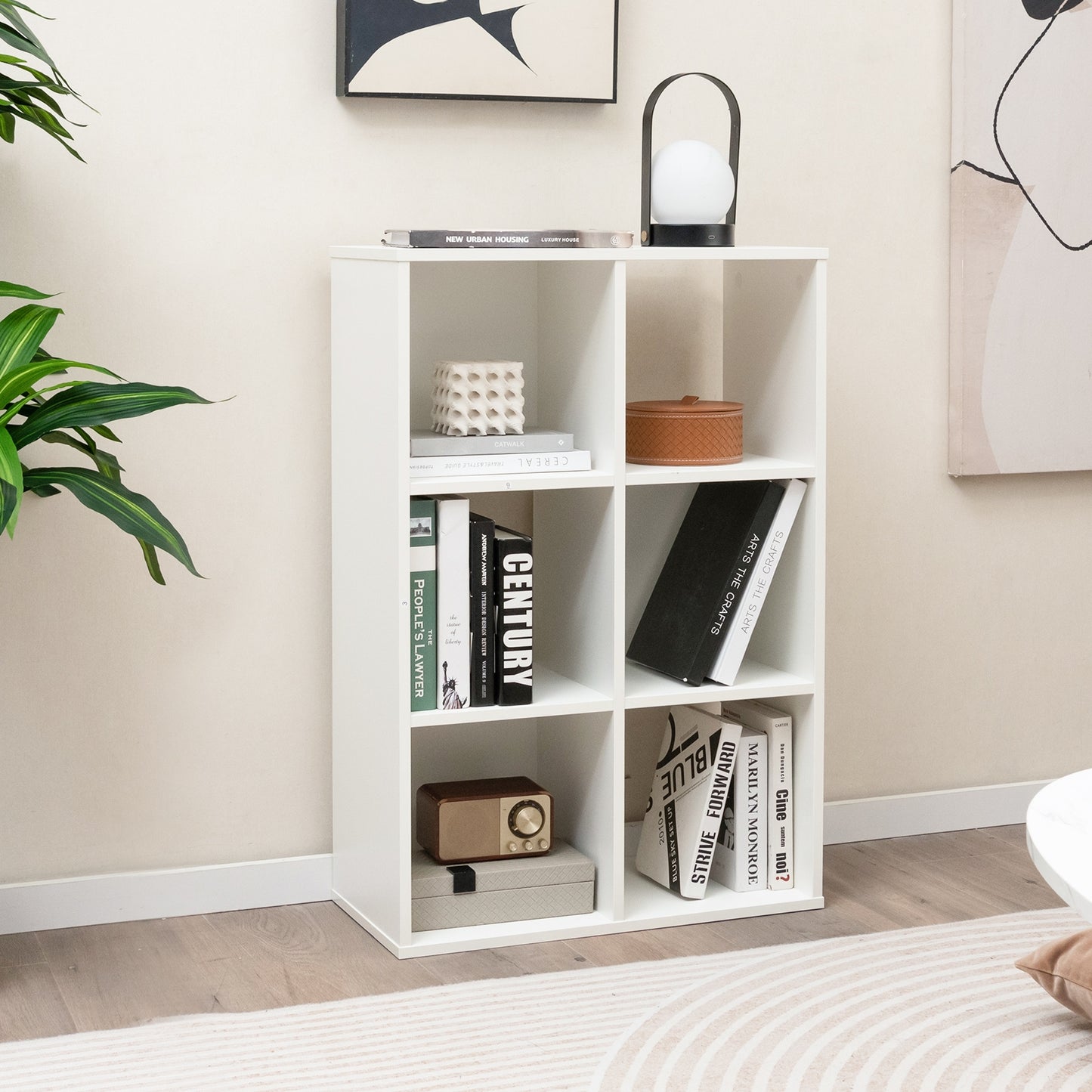 6-Cube Bookshelf 4-Tier Floor Display Shelf-White Kids Crystal