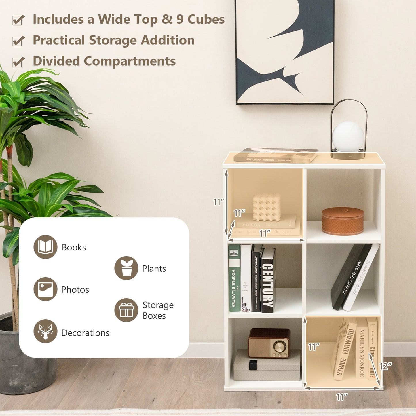 6-Cube Bookshelf 4-Tier Floor Display Shelf-White Kids Crystal