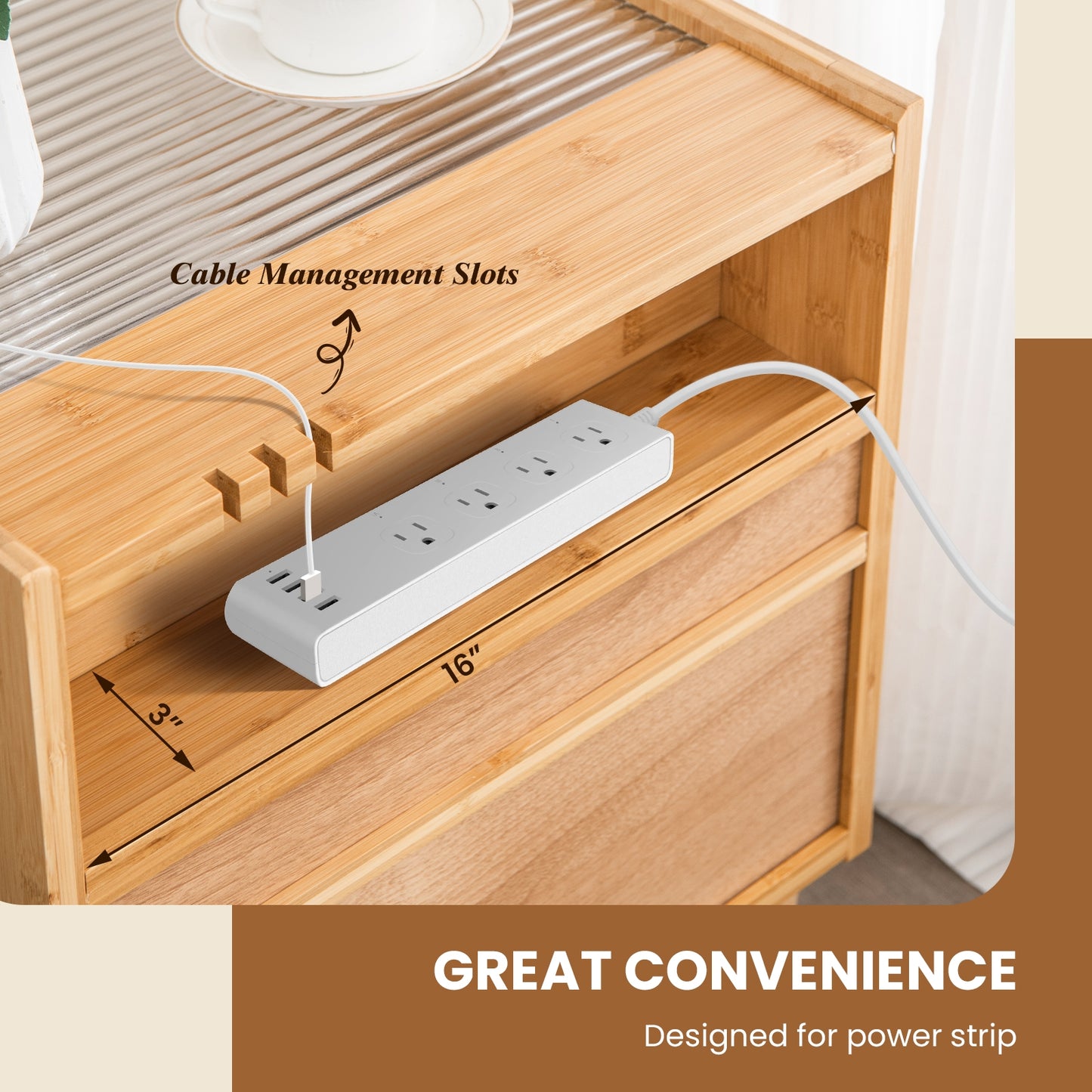 Bamboo Rattan Nightstand with Drawer and Solid Wood Legs-Natural Kids Crystal