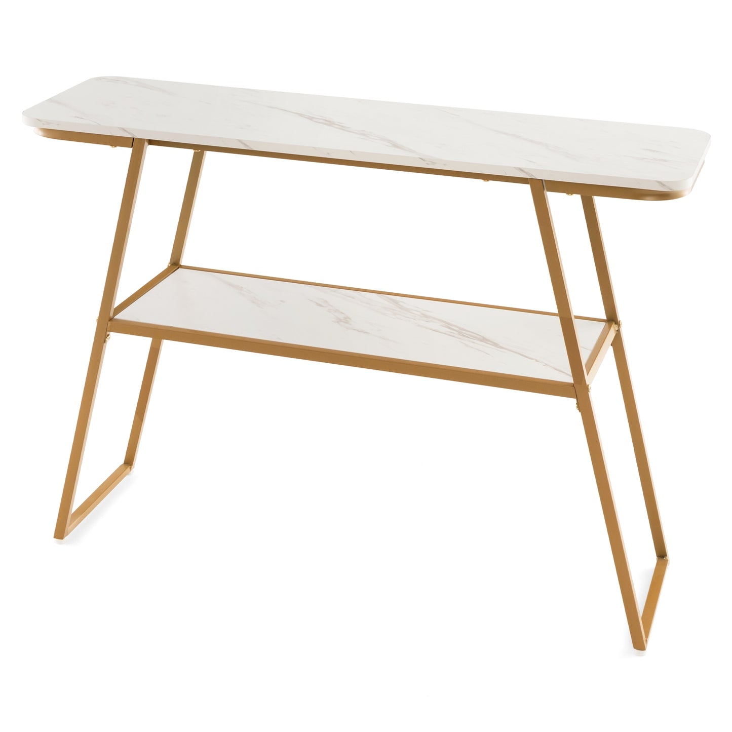 Console Table with Open Shelf Gold Metal Frame Living Room Hallway-White Kids Crystal