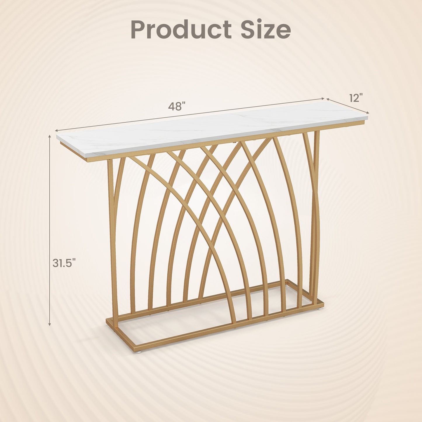 48 Inch Gold Console Table with White Faux Marble Tabletop-White Kids Crystal