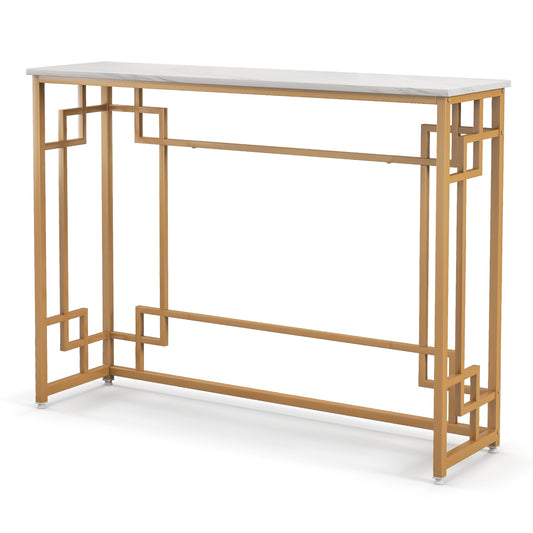Modern Console Table with Geometric Frame and Faux Marble Tabletop-White Kids Crystal