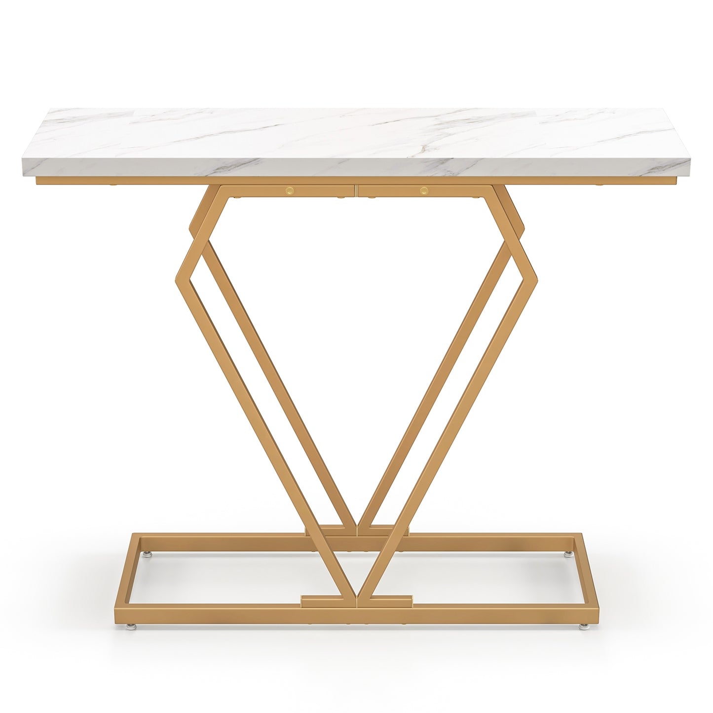Gold Console Table with Diamond Shape Geometric Frame-White Kids Crystal