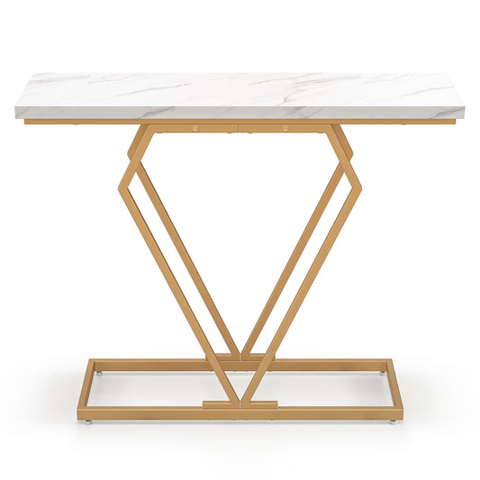 Gold Console Table with Diamond Shape Geometric Frame-White Kids Crystal