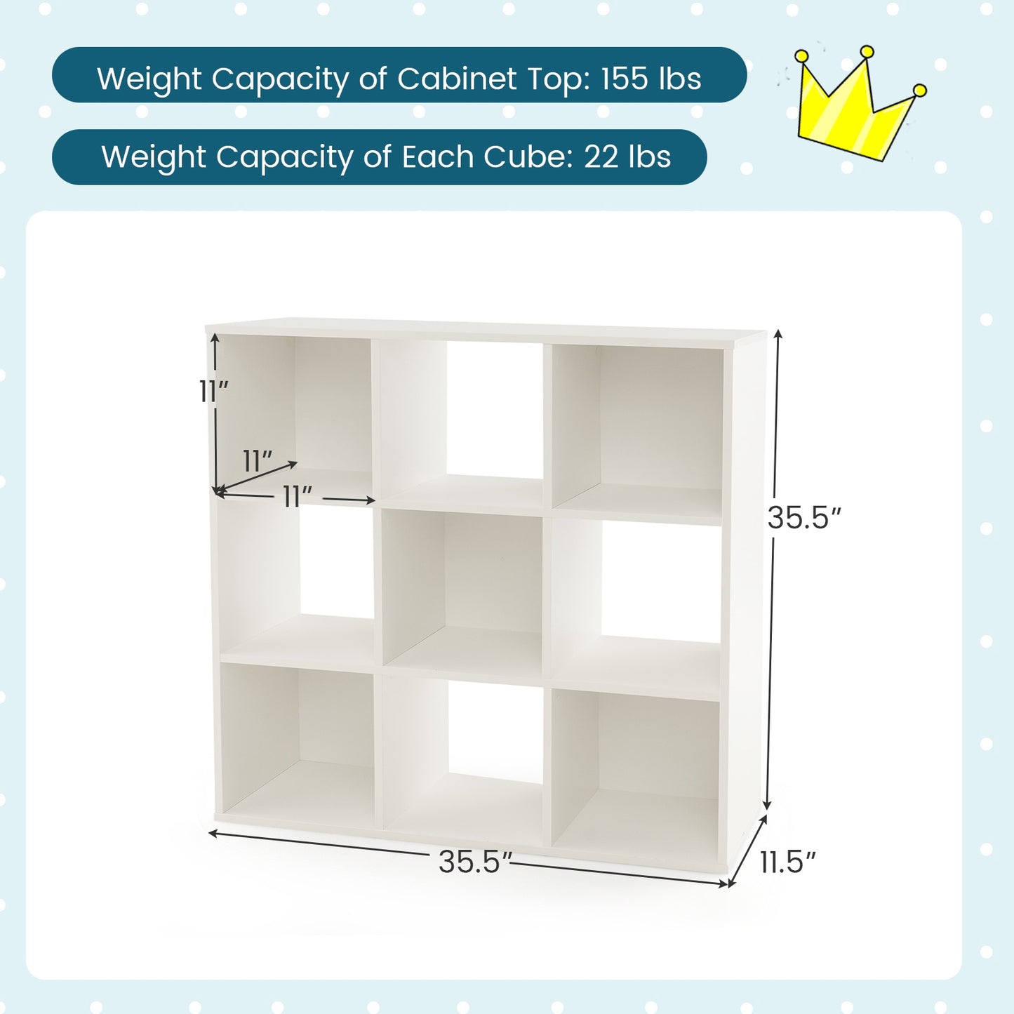 Wooden Kids Bookcase with Storage Cubbies and Anti-toppling Devices-White Kids Crystal
