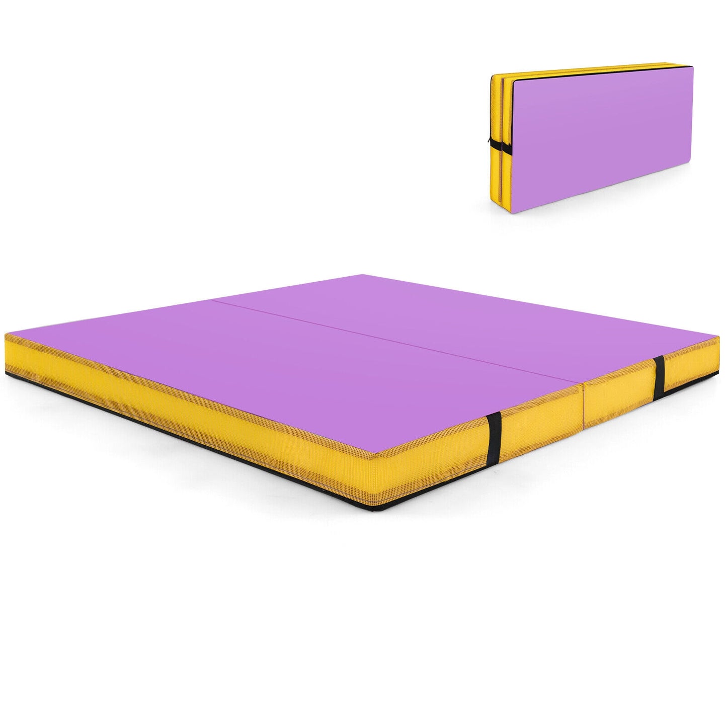 4ft x 4ft x 4in Bi-Folding Gymnastic Tumbling Mat with Handles and Cover-Purple Kids Crystal