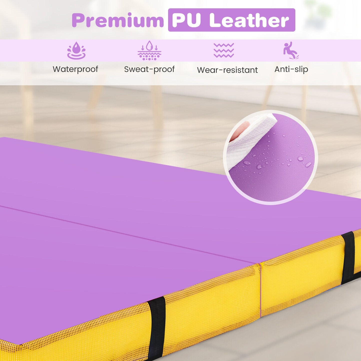 4ft x 4ft x 4in Bi-Folding Gymnastic Tumbling Mat with Handles and Cover-Purple Kids Crystal