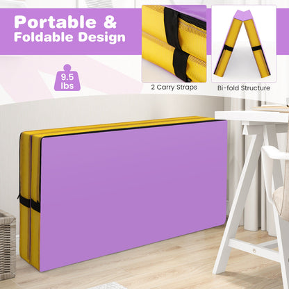 4ft x 4ft x 4in Bi-Folding Gymnastic Tumbling Mat with Handles and Cover-Purple