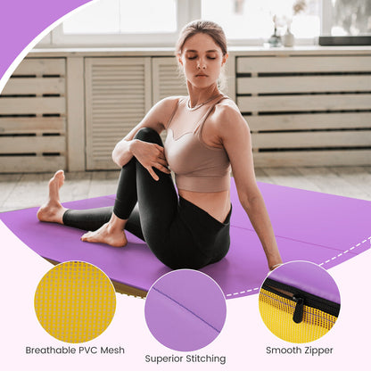 4ft x 4ft x 4in Bi-Folding Gymnastic Tumbling Mat with Handles and Cover-Purple