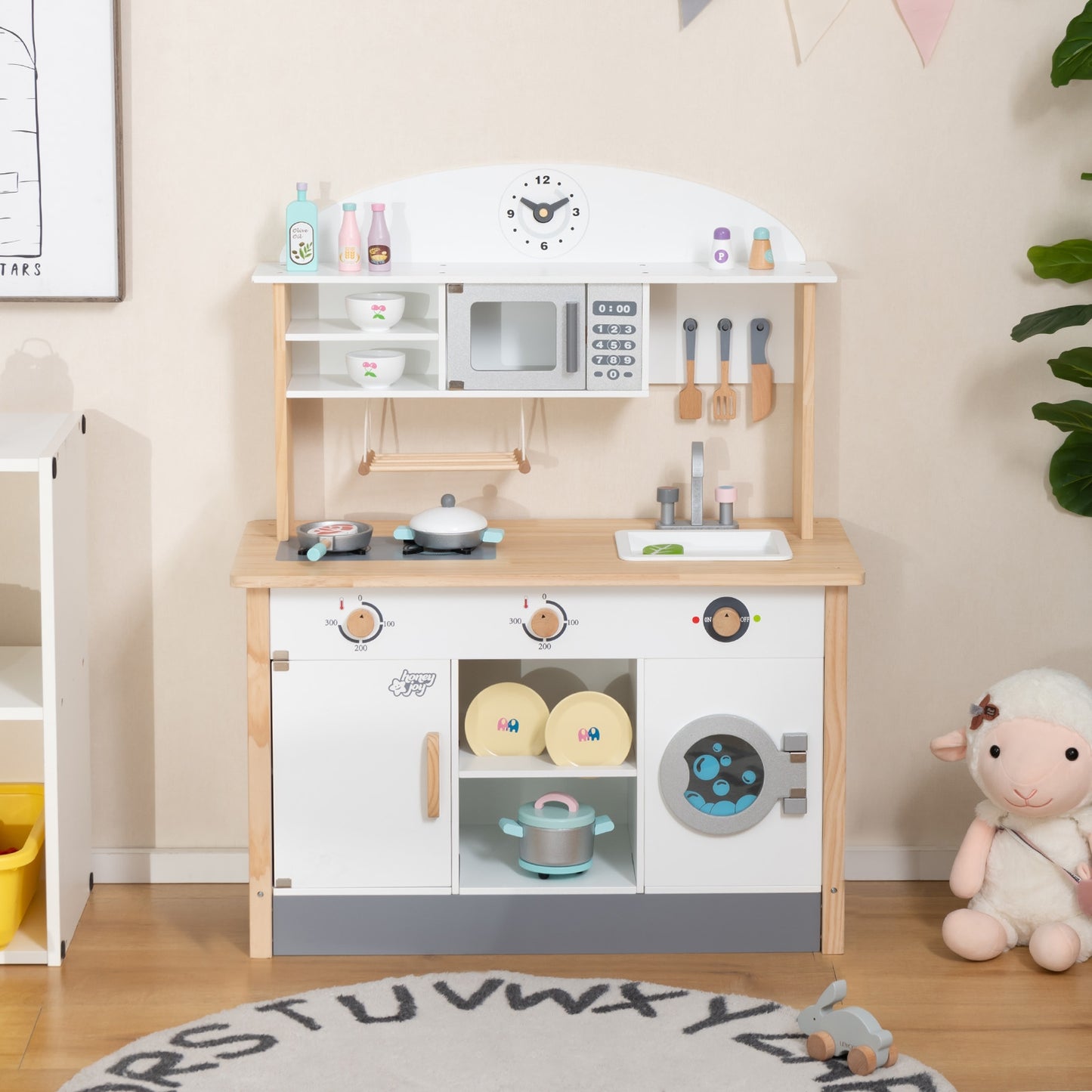 Wooden Pretend Kids Play Kitchen Set with Cooking Accessories Kids Crystal