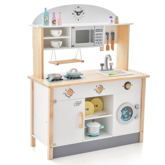 Wooden Pretend Kids Play Kitchen Set with Cooking Accessories Kids Crystal