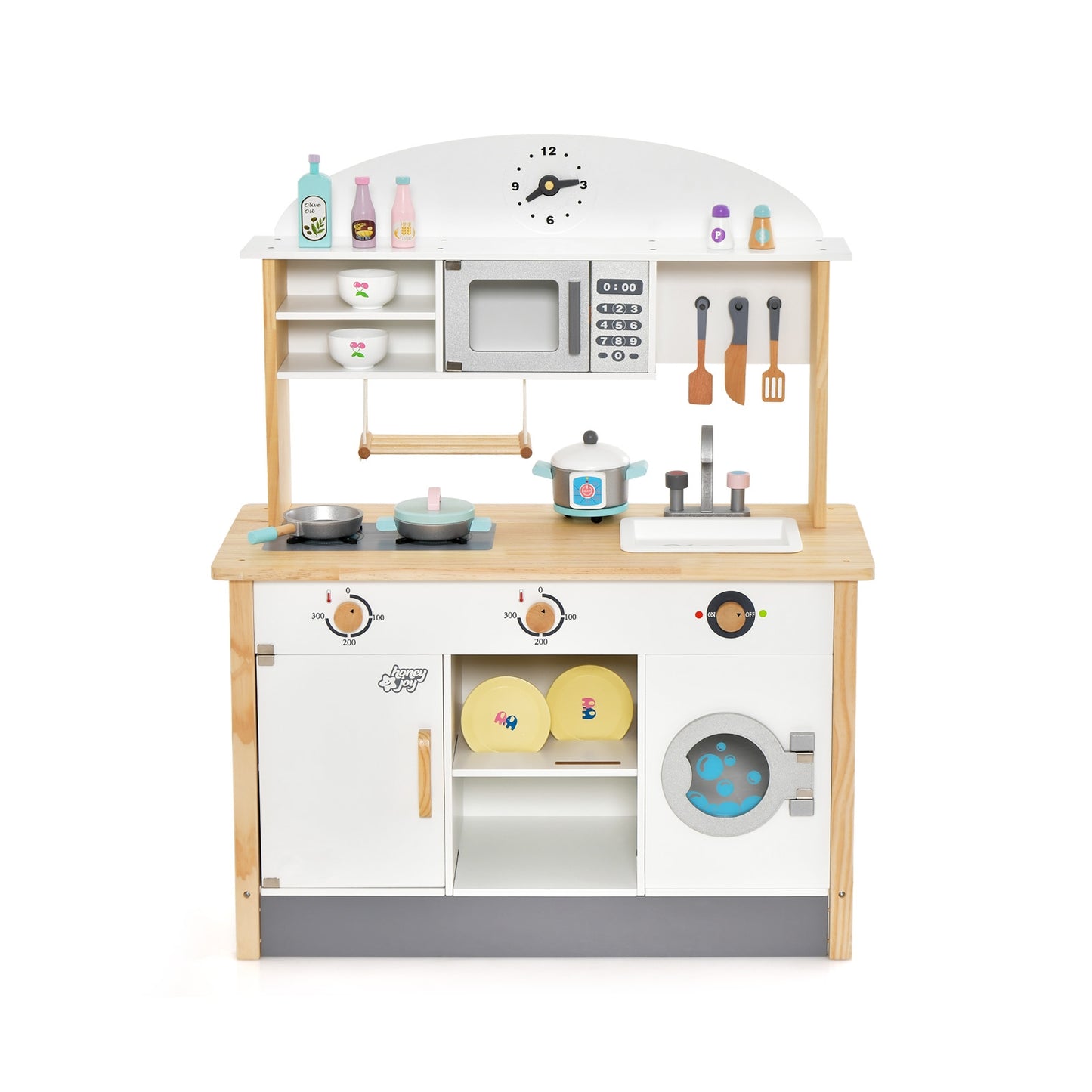 Wooden Pretend Kids Play Kitchen Set with Cooking Accessories Kids Crystal