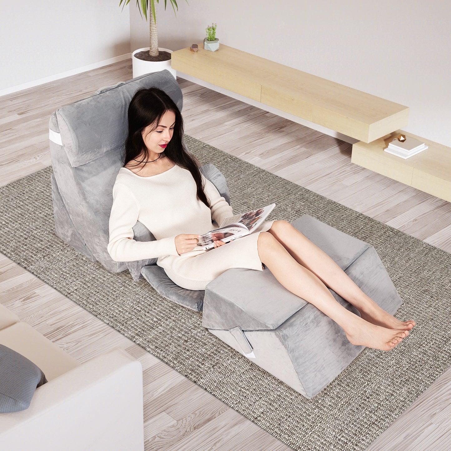 7 Pieces Bed Wedge Pillow Set with Memory Foam and Washable Cover-Gray Kids Crystal