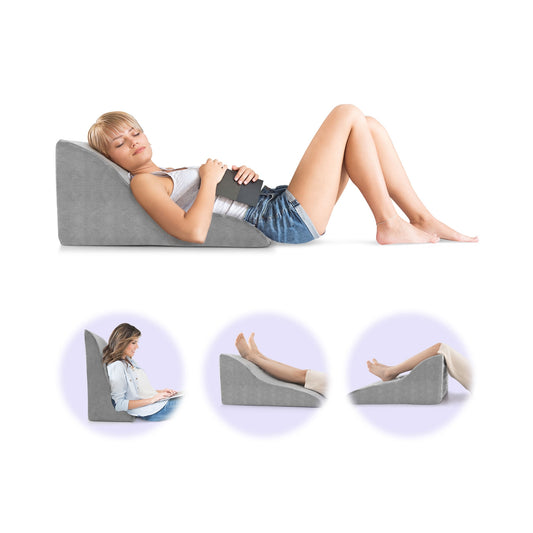 Bed Wedge Pillow Back Support Triangle Reading Pillow with Detachable Cover-Gray Kids Crystal