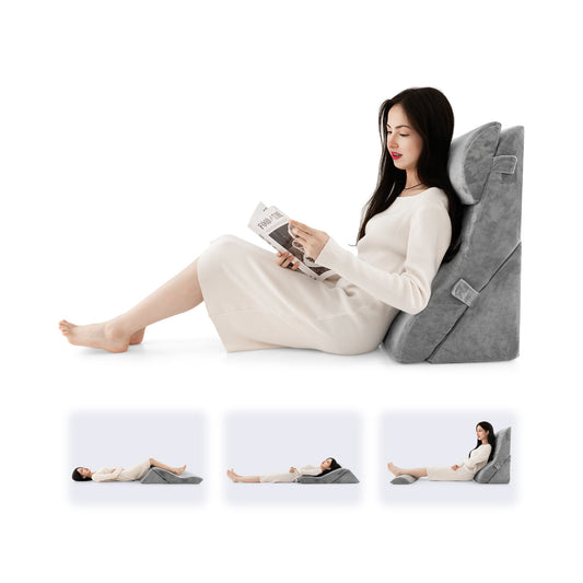 3 Pieces Orthopedic Bed Wedge Pillow Set Adjustable Support for Back Neck-Gray Kids Crystal