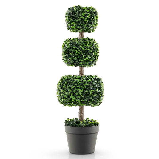 35 Inch Artificial Boxwood Topiary Ball Tree with Cement-filled Pot-Green Kids Crystal