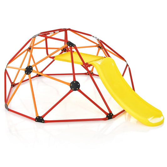 Kids Climbing Dome with Slide and Fabric Cushion for Garden Yard-Orange Kids Crystal