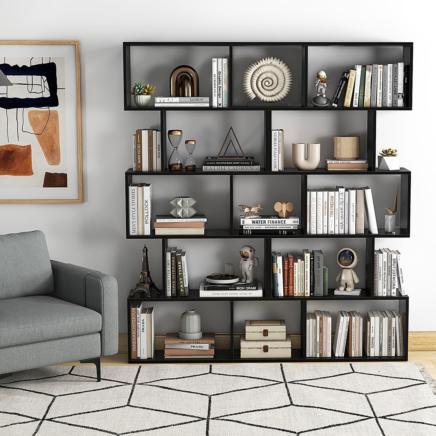 5-Tier Bookshelf with Anti-Toppling Device for Living Room Home Office-Black Kids Crystal