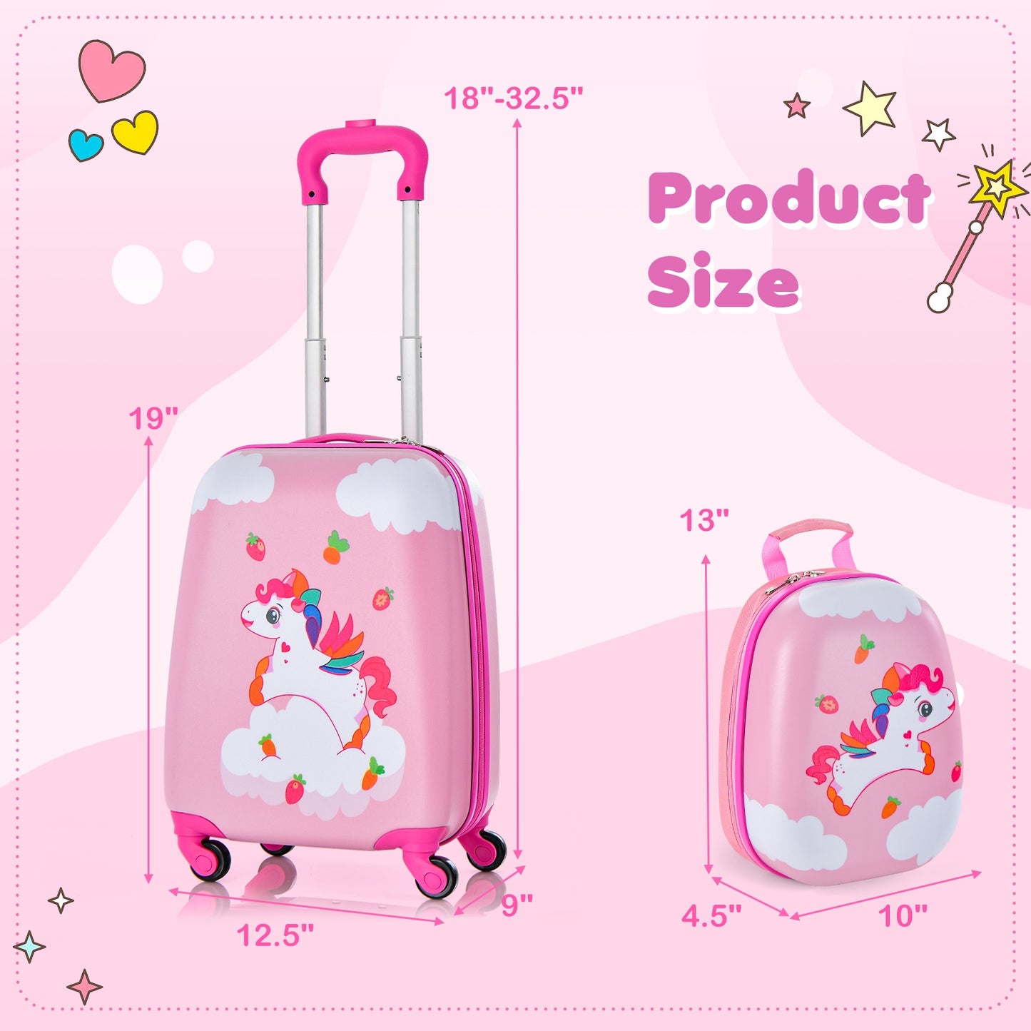 2 Pieces Kids Carry-on Luggage Set with 12 Inch Backpack-Multicolor Kids Crystal
