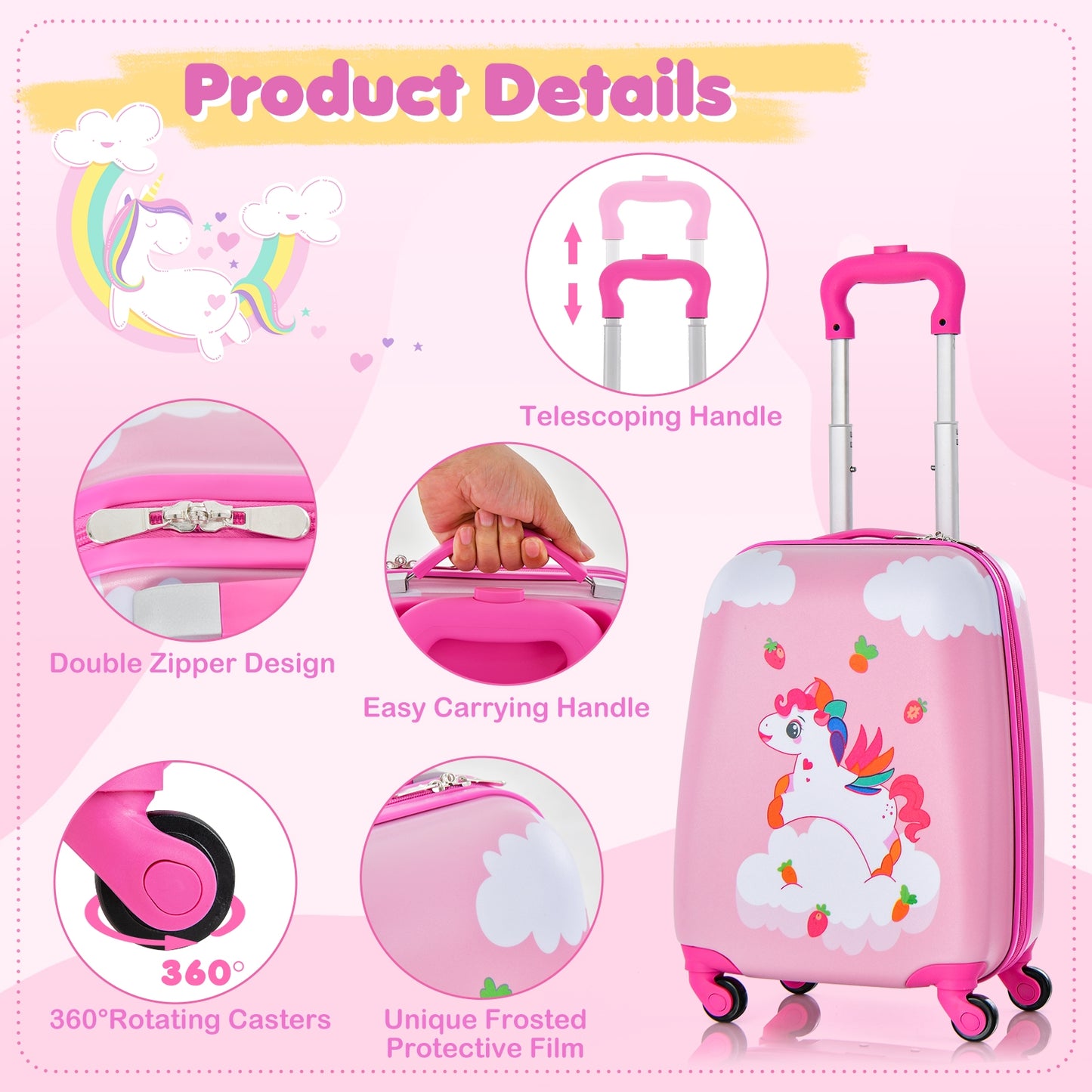2 Pieces Kids Carry-on Luggage Set with 12 Inch Backpack-Multicolor Kids Crystal