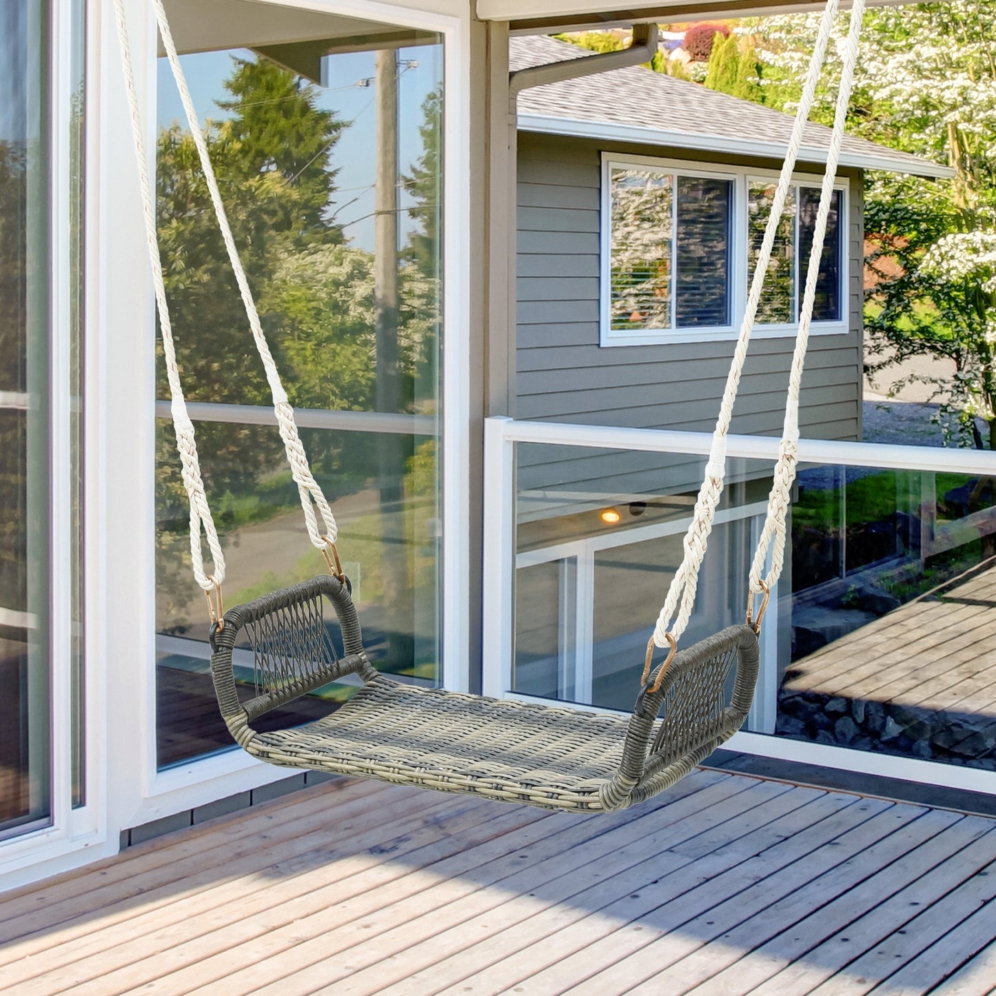 Wicker Porch Swing Seat with Cozy Armrests Kids Crystal