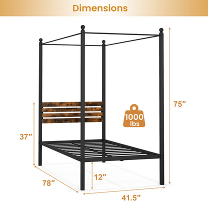 Queen Size Canopy Bed Frame with Under Bed Storage-Twin Size