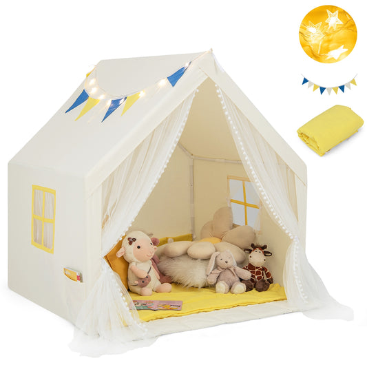 48 x 42 x 50 Inch Large Play Tent with Washable Cotton Mat Holiday Birthday Gift for Kids-Beige Kids Crystal