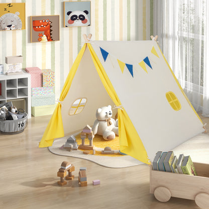 Kids Play Tent with Solid Wood Frame Holiday Birthday Gift &amp; Toy for Boys &amp; Girls-Yellow