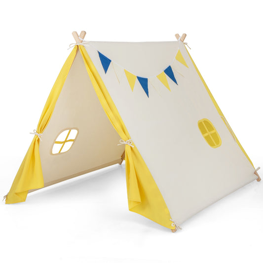 Kids Play Tent with Solid Wood Frame Holiday Birthday Gift &amp; Toy for Boys &amp; Girls-Yellow Kids Crystal