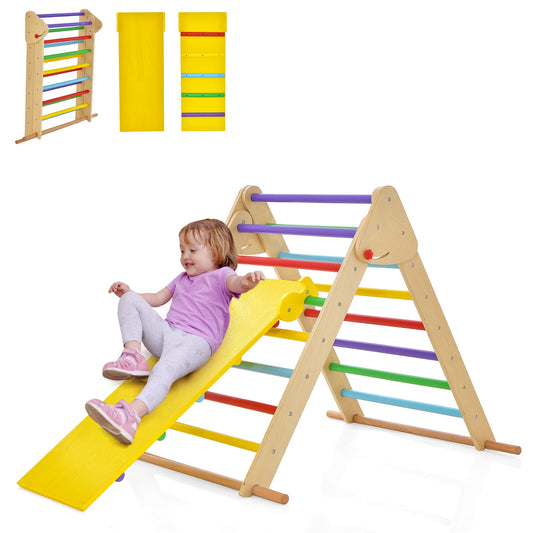 Kids Climbing Triangle Set with Adjustable and Reversible Ramp-Multicolor Kids Crystal